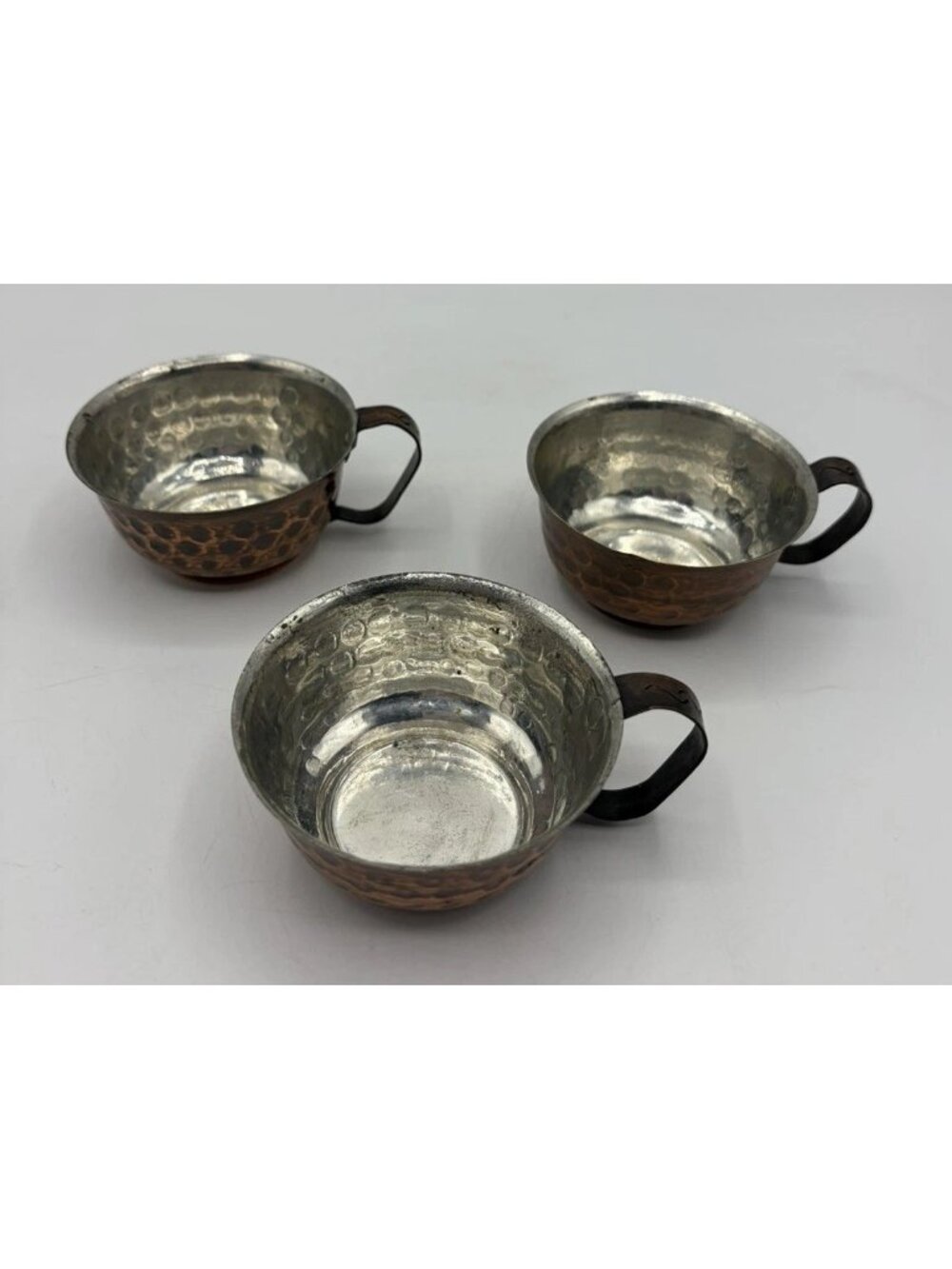Hammered Copper Cups Stainless Steel Lined Rustic Decor Lot Of 3
